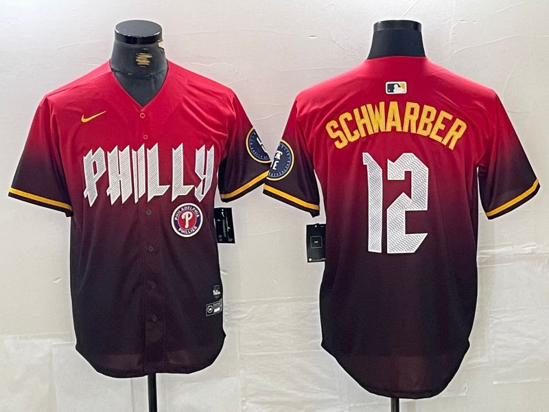 Men Philadelphia Phillies #12 Schwarber Red City Edition Nike 2024 MLB Jersey style 4->philadelphia phillies->MLB Jersey